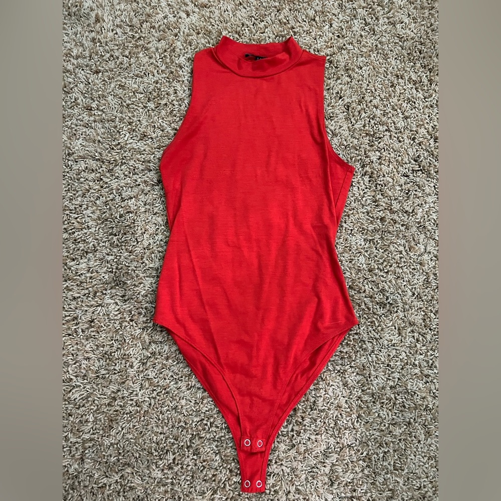 Forever 21 orange sleeveless mock neck bodysuit, small